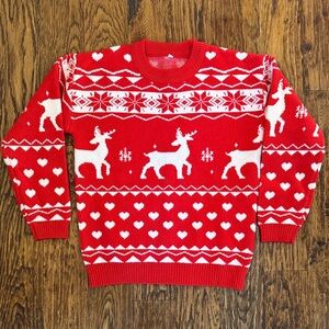 Red Reindeer and Heart Pattern Sweater